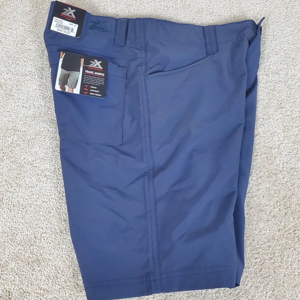 Zeroxposur Travel Shorts Men's Size 30 Actual Meas. 31" Blue 4-Way Stretch NWTGS